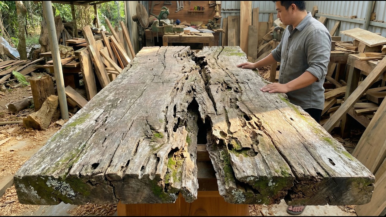 Watch How a Young Carpenter Turned a Cracked Wood Slab Into a Luxurious Dining Table