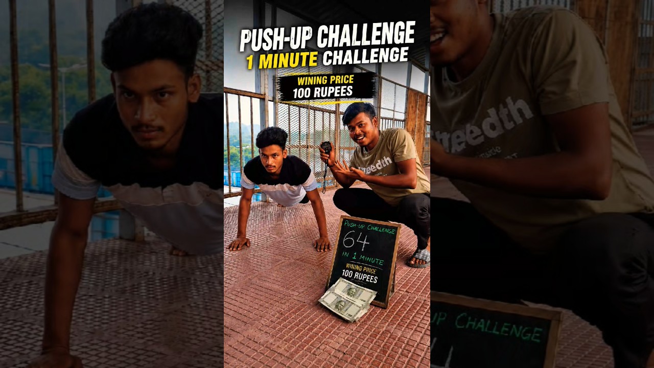 🚨 😱सिर्फ 1 मिनट! क्या आप 64 Push-Ups कर सकते हैं?😱 #todaycrazychallenge #viral #shorts #trending