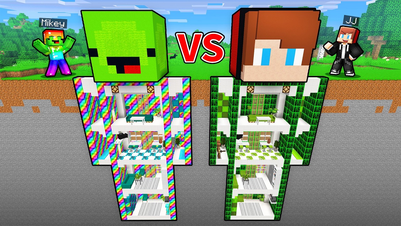 Maizen: Mikey OP vs JJ HACKER Statue Base Battle in Minecraft