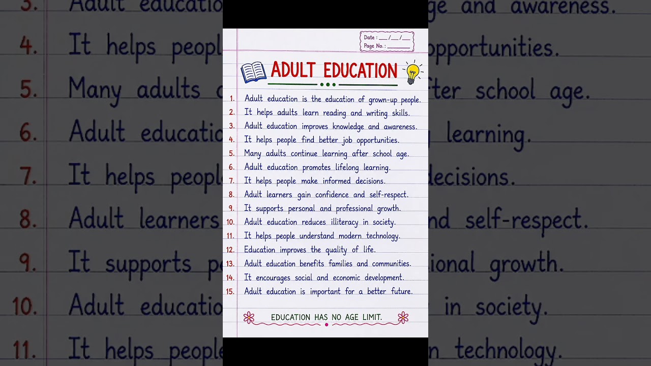 Adult Education in 15 Lines | English Essay