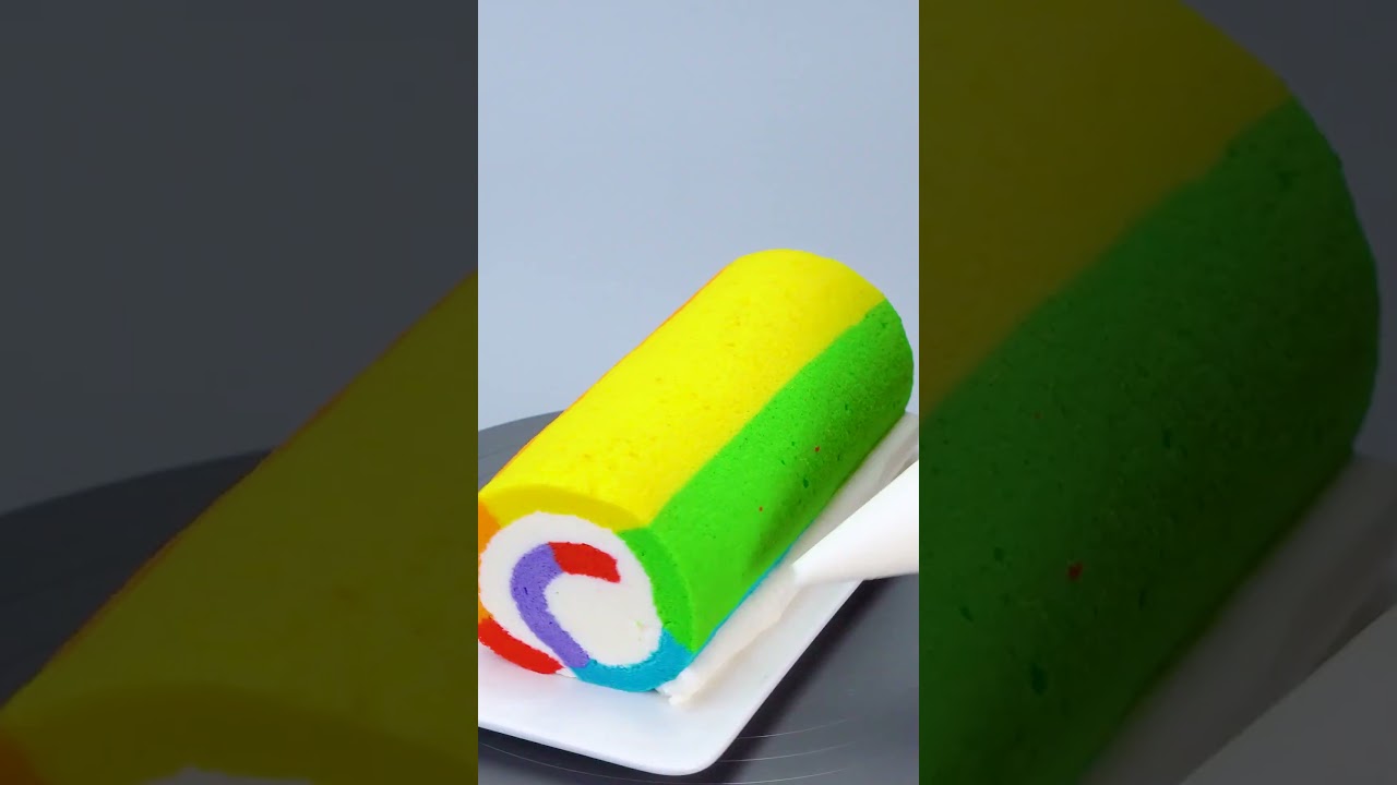 #shorts Rainbow Roll Cake with Chocolate, Satisfying Video Top Cake #cake #satisfyingcake