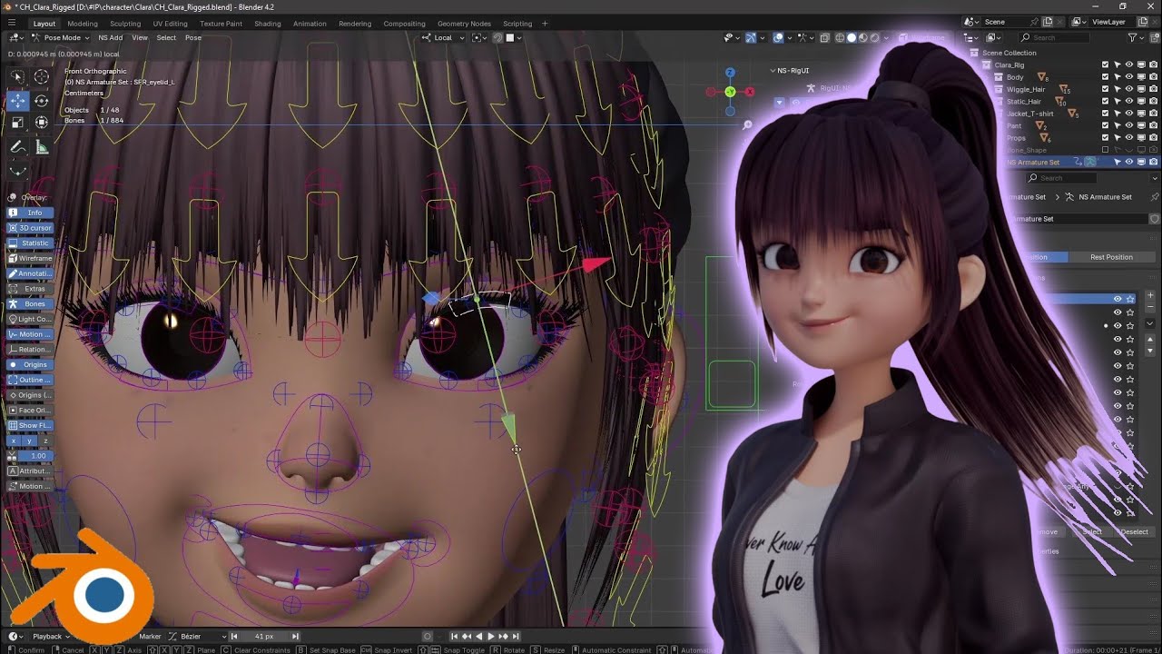 Rigging Process Timelapse - Clara [] Blender 4.2