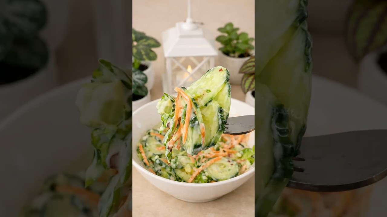 1-Minute Creamy Cucumber Salde #recipe #viral #healthysalad #fyp #salad #weightlossfood #proteinfood