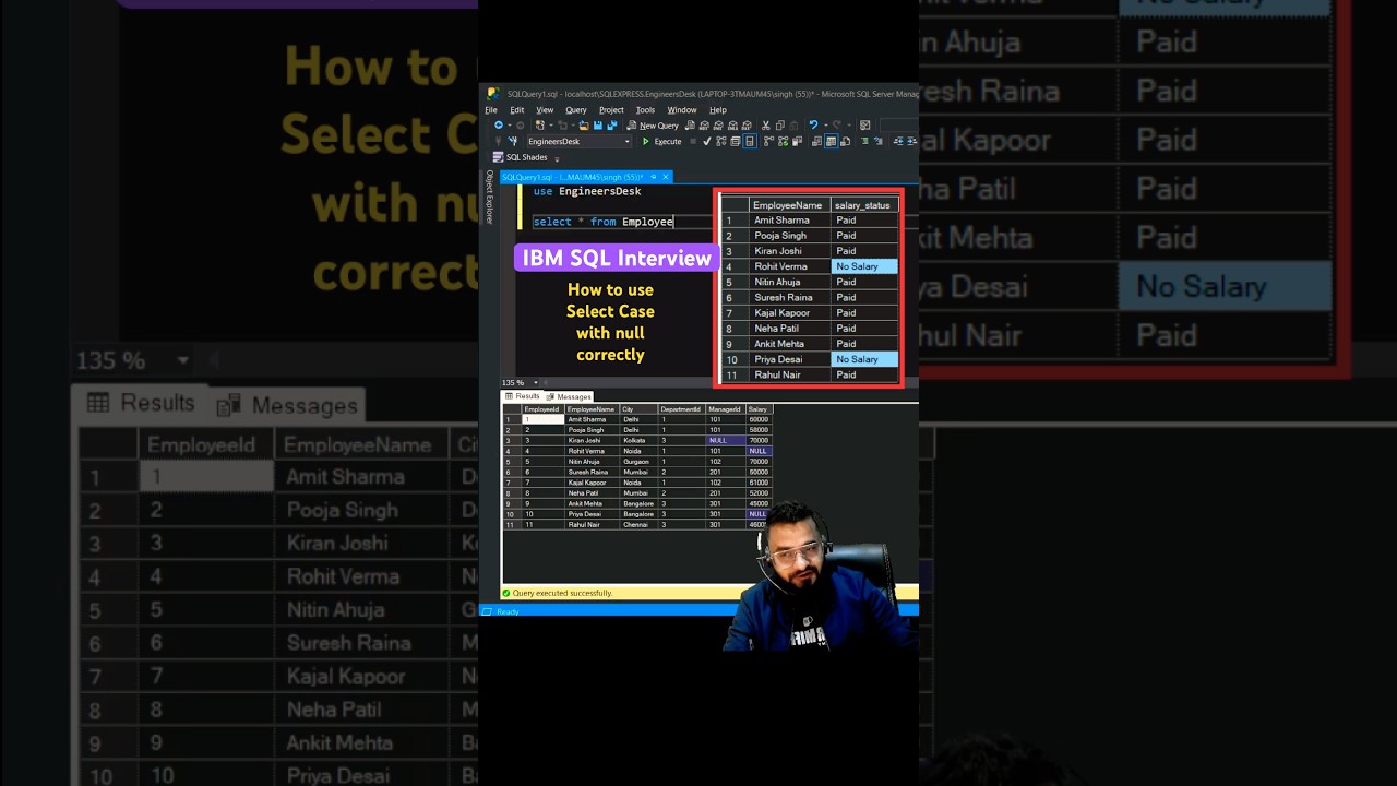 How to use select case correctly with null - IBM SQL interview #coding #sql #sqlqueries
