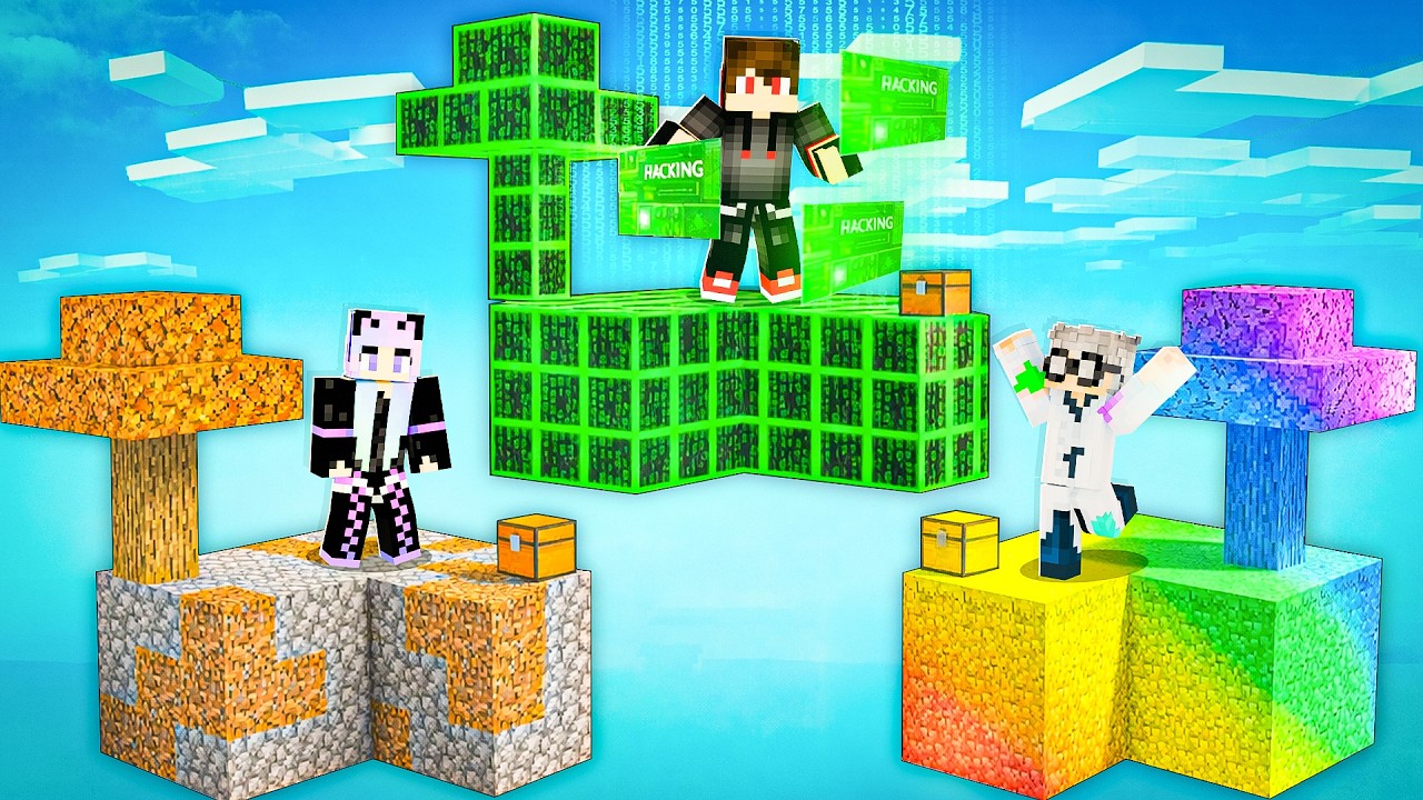 Island of POOR vs Island of HACKER vs Island of Avaritia in Minecraft!