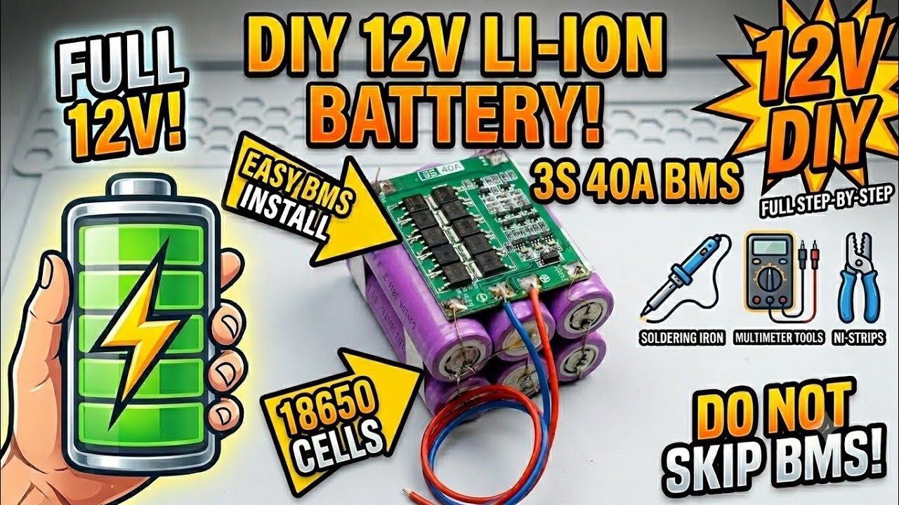 Diy power full 12v battery 3s40A bms 18650 battery Easy mbs conection full step by step #DIYBattery 