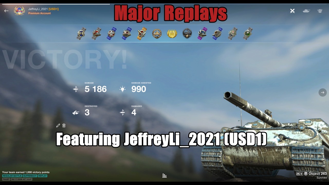 Major Replays - JeffreyLi_2021 (USD1) - Object 263 - 5,186 dmg - 3 kills -  Ace Mastery