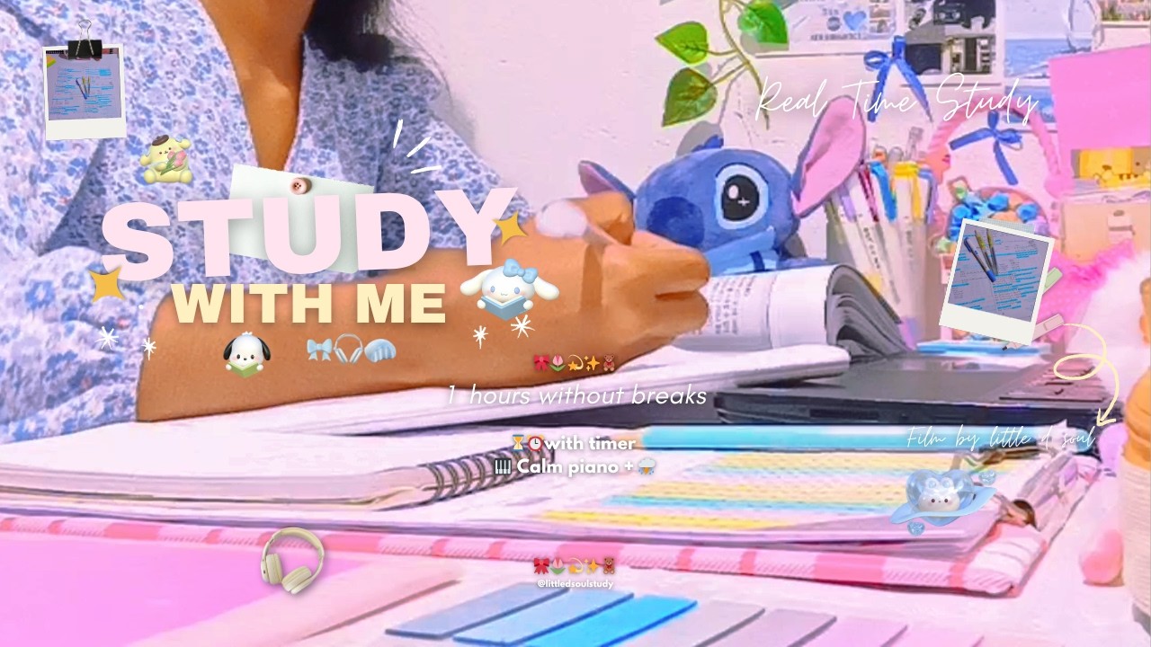 🌷1 hr STUDY WITH ME without break #30ㅣcalm piano | fire cracklingㅣpomodoro timer #studywithme #study