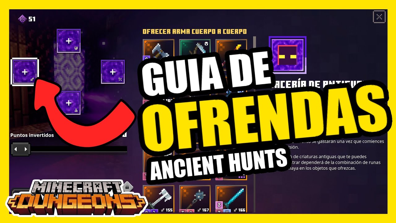 GUIA de OFRENDAS en ANCIENT HUNTS [CACERIA de ANTIGUOS] 🎁 RUNAS y EQUIPAMIENTO - MINECRAFT DUNGEONS