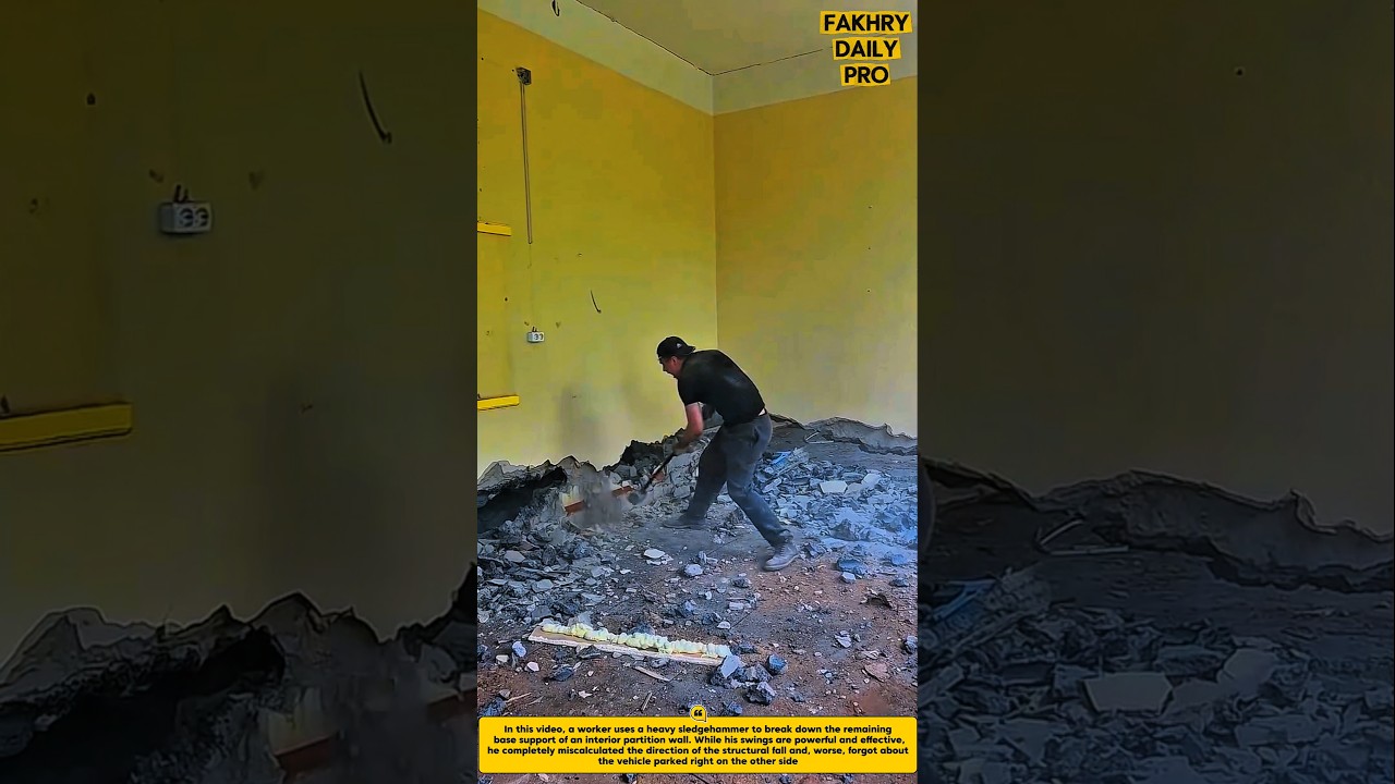 Near Miss: The High Risk of Unpredictable Wall Collapse Angles 📐🚧 #construction #safetyfirst