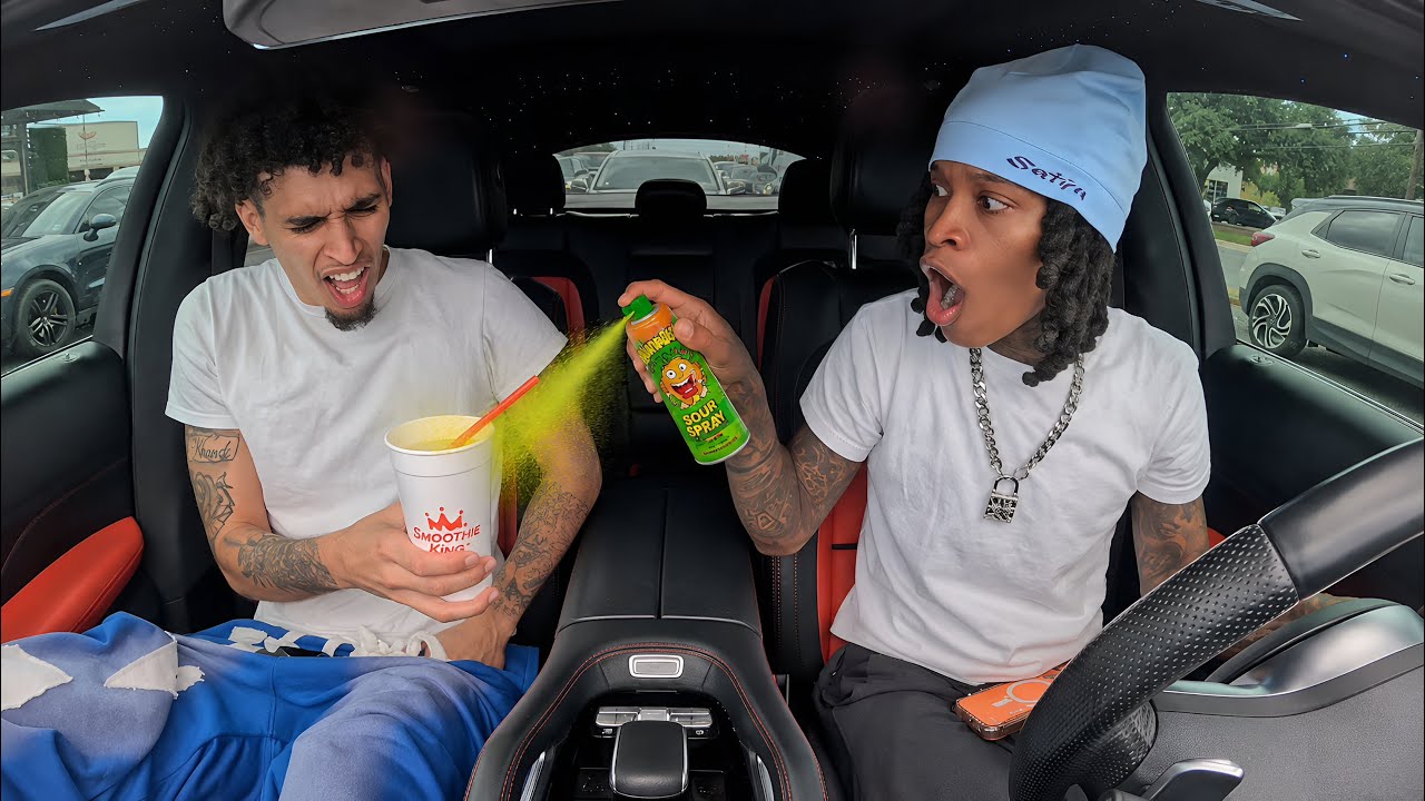 SPRAYING WHOLE BOTTLE OF SOUR SPRAY IN JORDAN SMOOTHIE