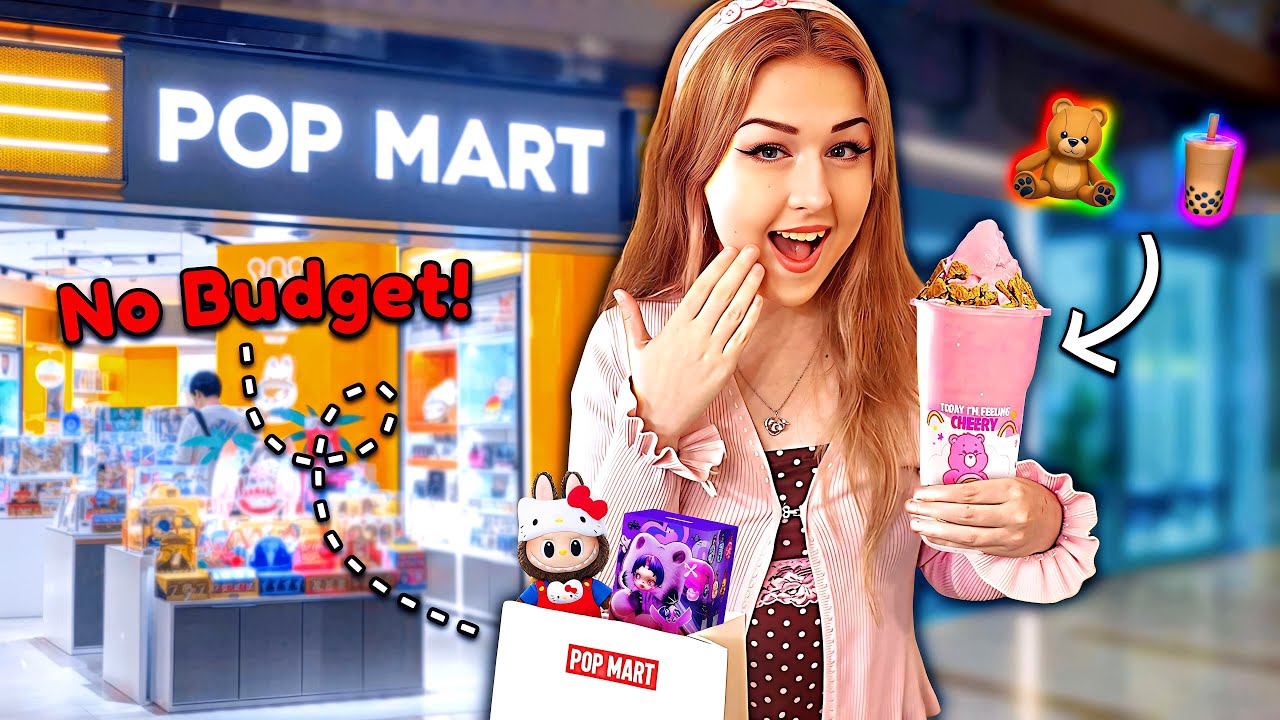 come NO BUDGET shopping at POP MART w/ me + TRYING care bears BOBA! 🛍️🧋 (blind box unboxing)