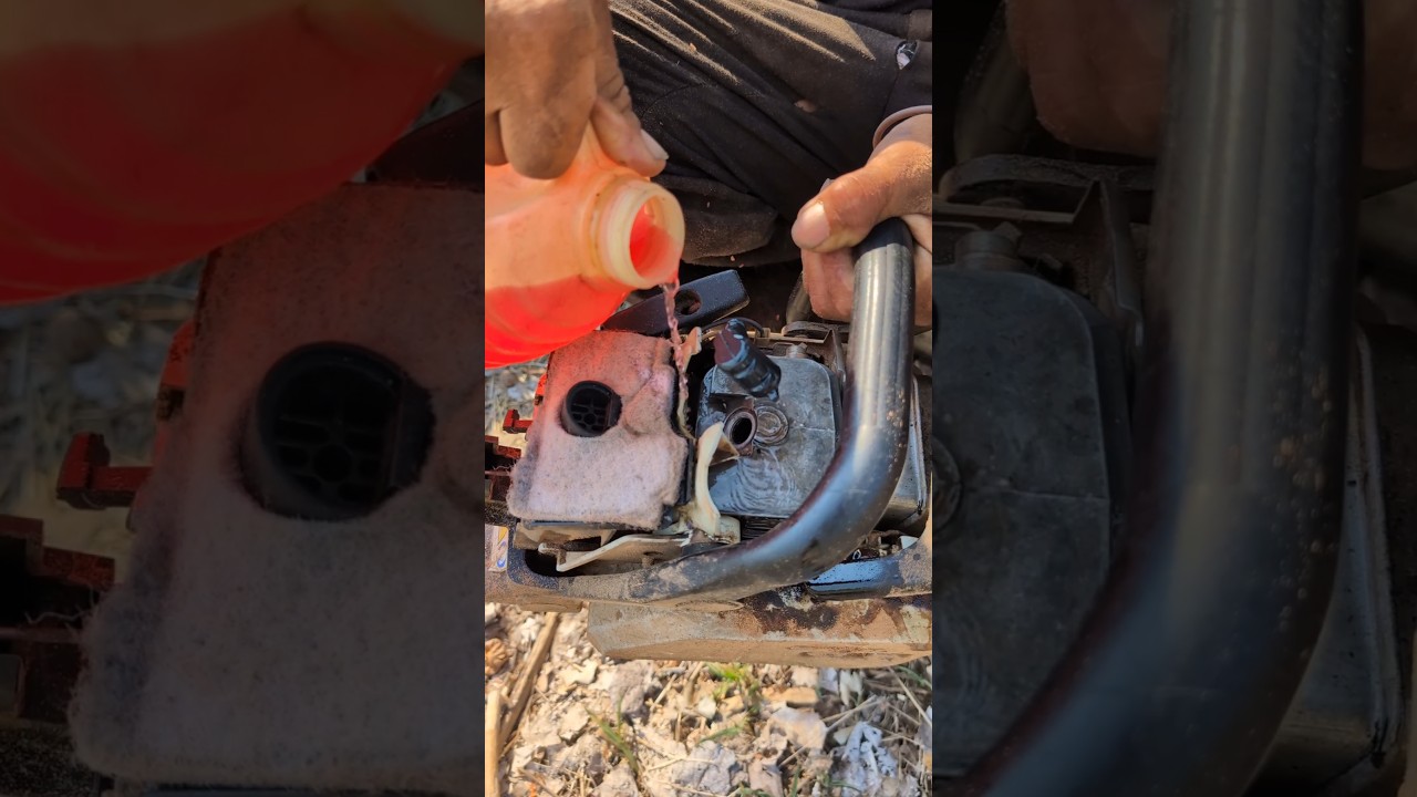 Esto se hace cuando una motosierra no arranca 😱 #chainsaw #sthil #madera #asmr #woodworking