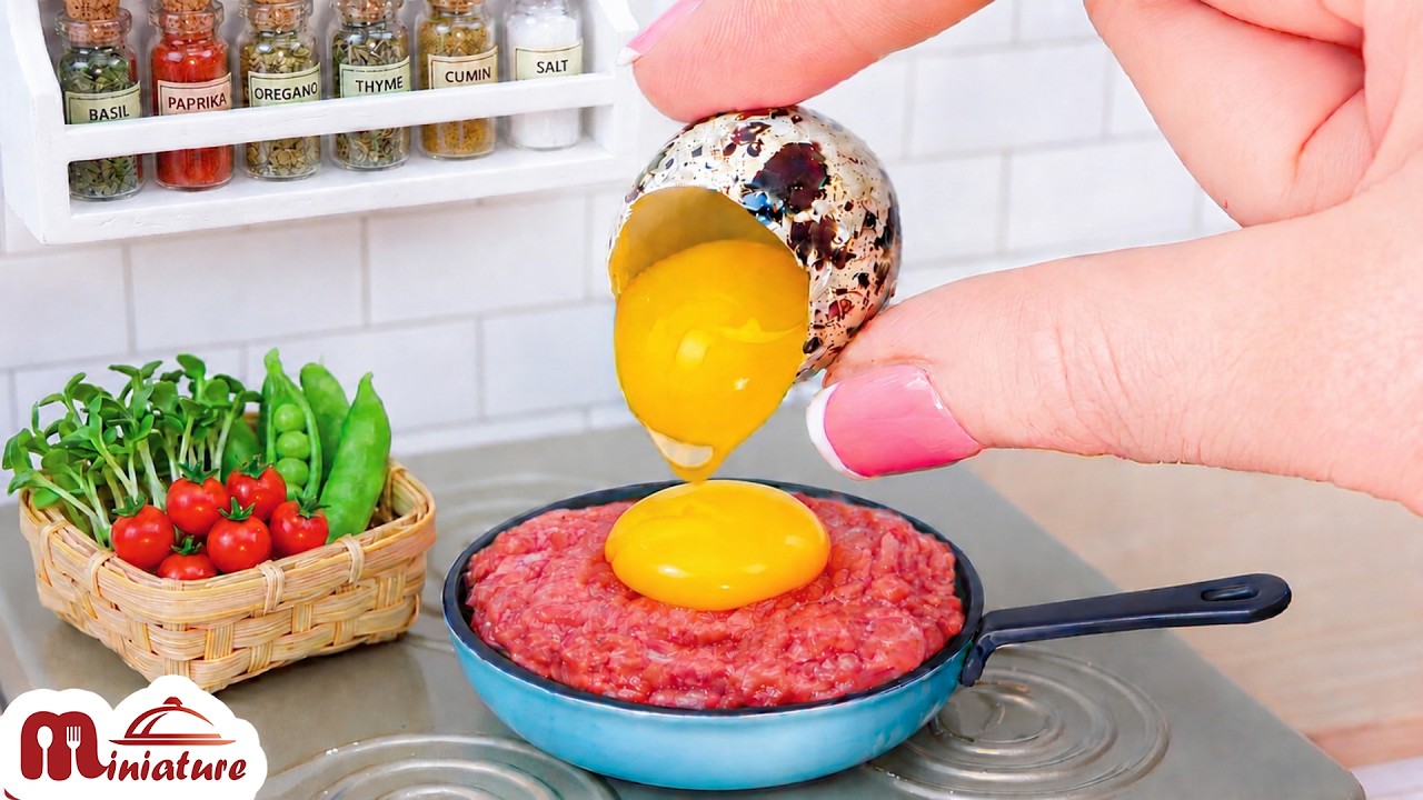 🍳 Homemade Mini Minced Beef With Potatoes & Fried Egg Recipe | ASMR Cooking Mini Food