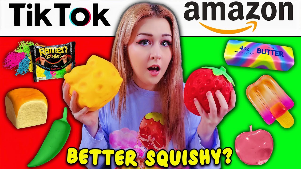 WHO Has The BETTER SQUISHY? TikTok Shop VS Amazon 🧀🍓 Huge VIRAL HAUL!