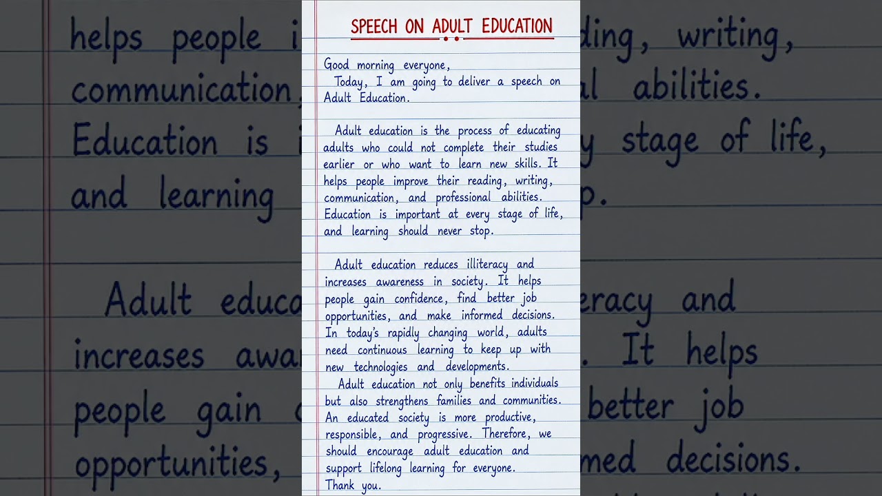 Speech on Adult Education in English