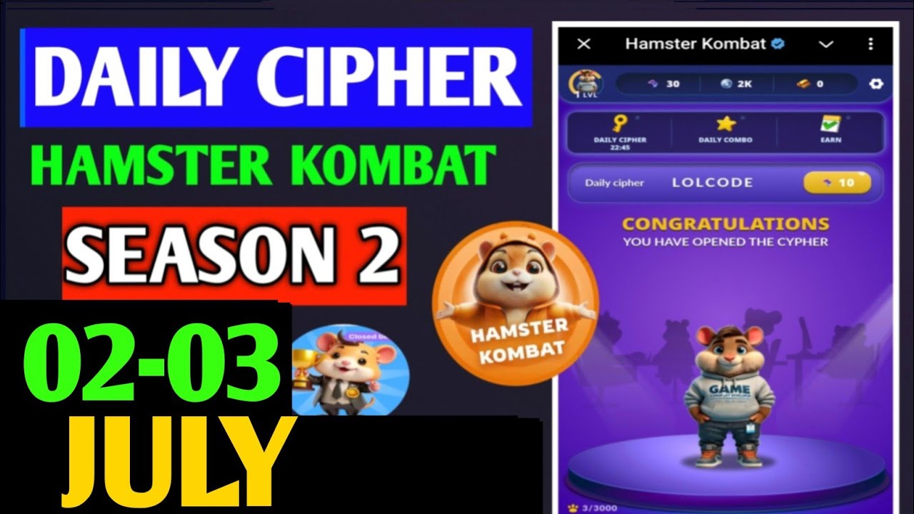 Hamster Kombat Game Dev Daily Cipher 2 July | Hamster Kombat Daily Cipher Code | Daily Combo