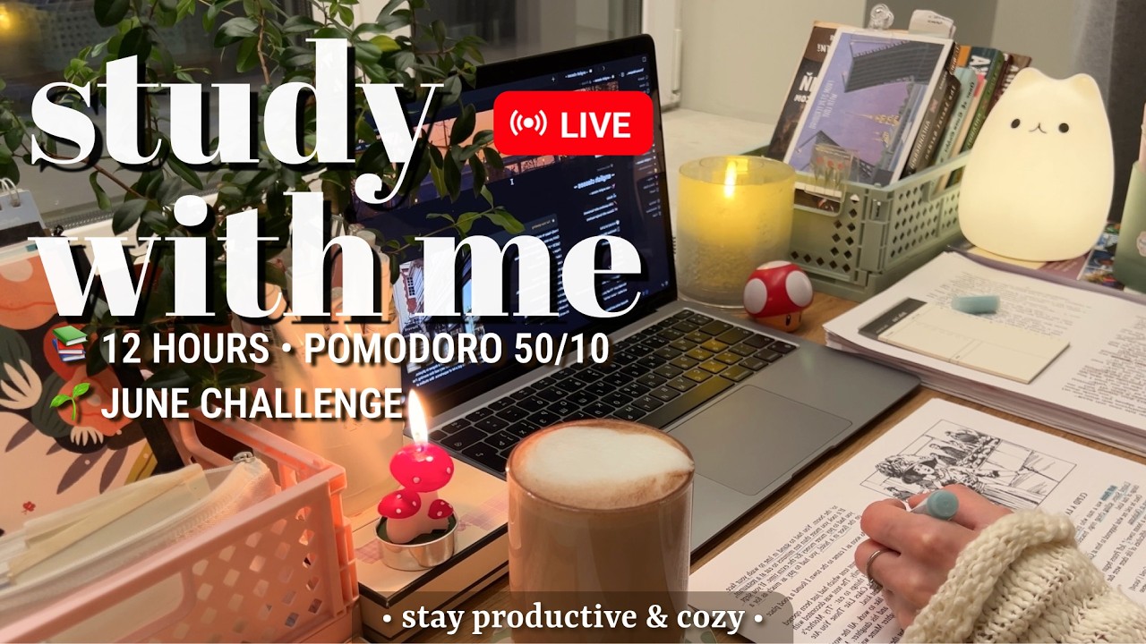 Challenge | 12 HOURS • Study With Me ✍️ Pomodoro 50/10 • Fireplace Sound for Best Focus