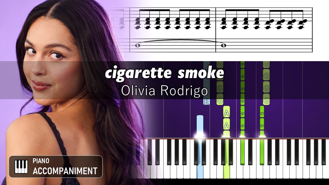 Olivia Rodrigo - cigarette smoke - Piano Accompaniment Tutorial with Sheet Music