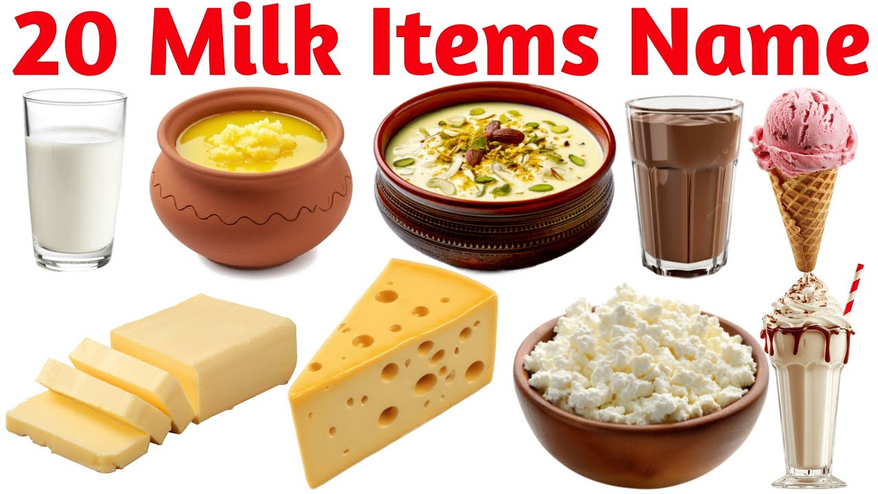 दूध से बनी 20 चीजों के नाम 🥛 | Learn 20 Milk Items Names for Kids with Pictures & Sounds