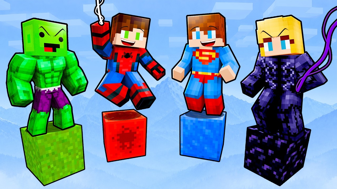 HULK vs SPIDERMAN vs SUPERMAN vs VENOM NA JEDNYM BLOKU SUPERBOHATERÓW w Minecraft!