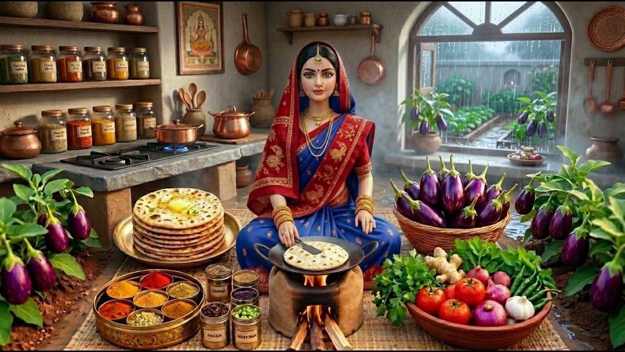 Miniature Doll Cooking Baingan Bharta 🍆🥘 |Rainy Day in Mini Indian Kitchen ASMR