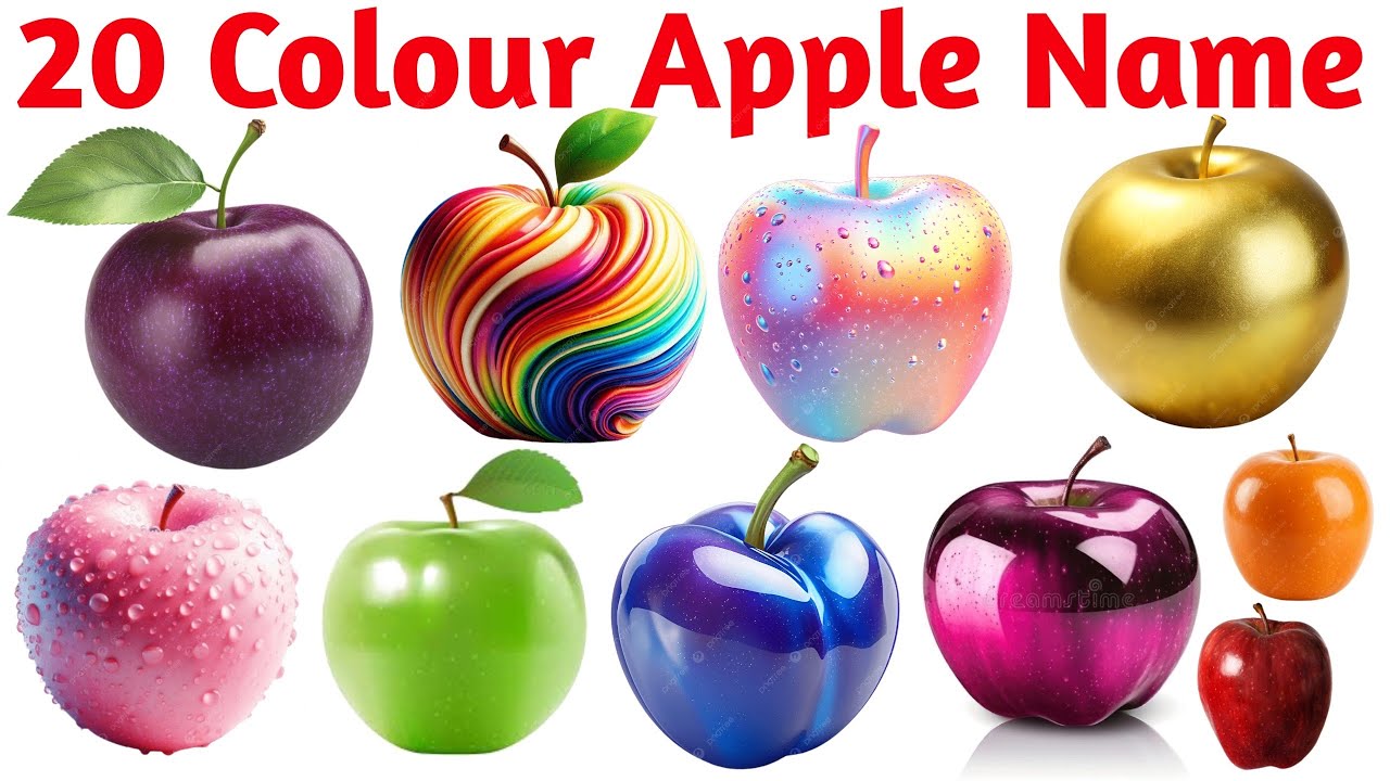 20 रंगीन सेबों के नाम 🍎 | 20 Colour Apple Names with Picture & Sound for Kids Learning Video