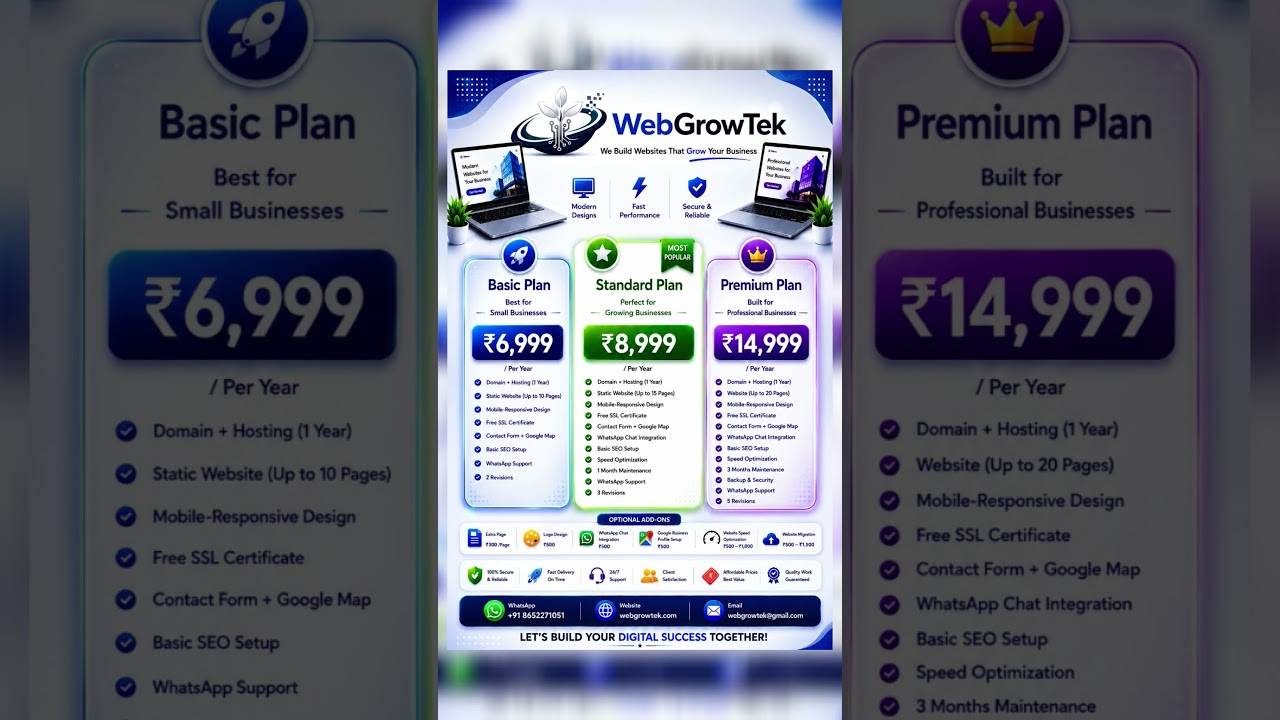 🚀 Professional Business Websites Starting at ₹6,999/Year! webgrowtek.com#WebGrowTek #WebsiteDesign