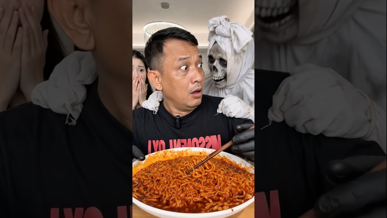 LUPA BACA DOA, DICIUM POCONG BANCI!! #mukbang #food #horror #lucu