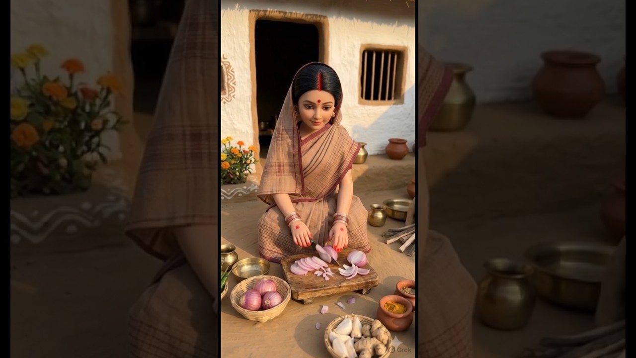 Beautiful Village Doll Cooking Chicken Curry & Rice | Miniature Indian Cooking ASMR #shorts#cooking