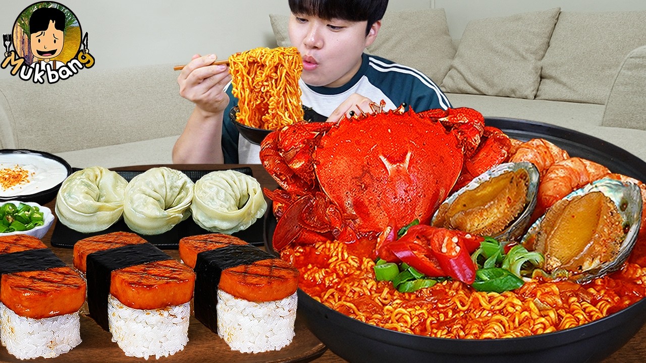 ASMR MUKBANG 직접 만든 해물 열라면 김밥 김치 만두 먹방! RAMYEON & KIMBAP MUKBANG EATING SOUND!