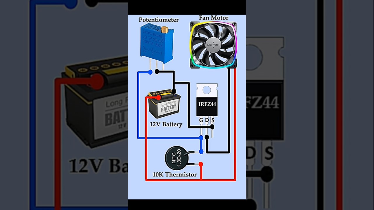 Automatic Temperature Controlled 12V DC Fan Circuit | IRFZ44 + 10K NTC Thermistor |Smart Cooling Fan