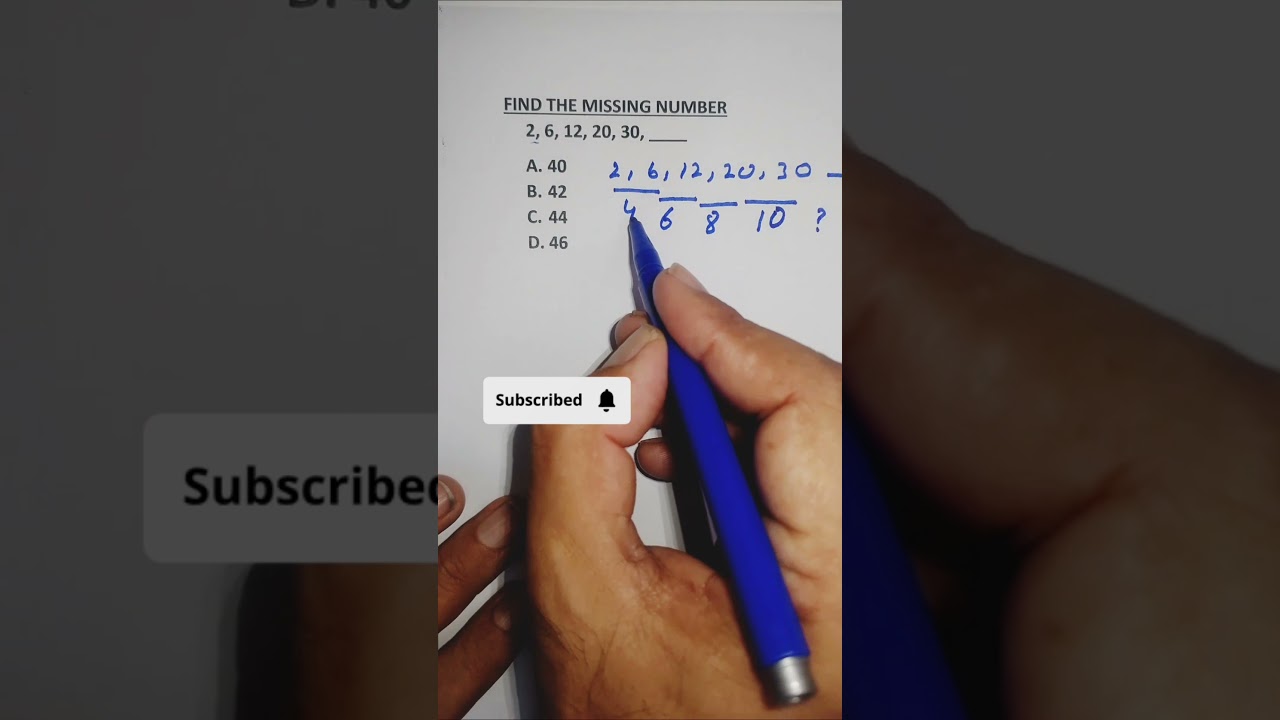 Missing Number in Sequence | 2, 6, 12, 20, 30, ? | Easy method