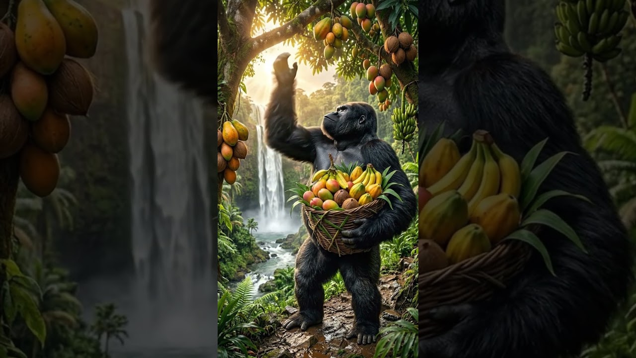 🐵 King Kong's Solo Camping Adventure in the Deep Jungle | Waterfall, Wild Fruits & Campfire Survival