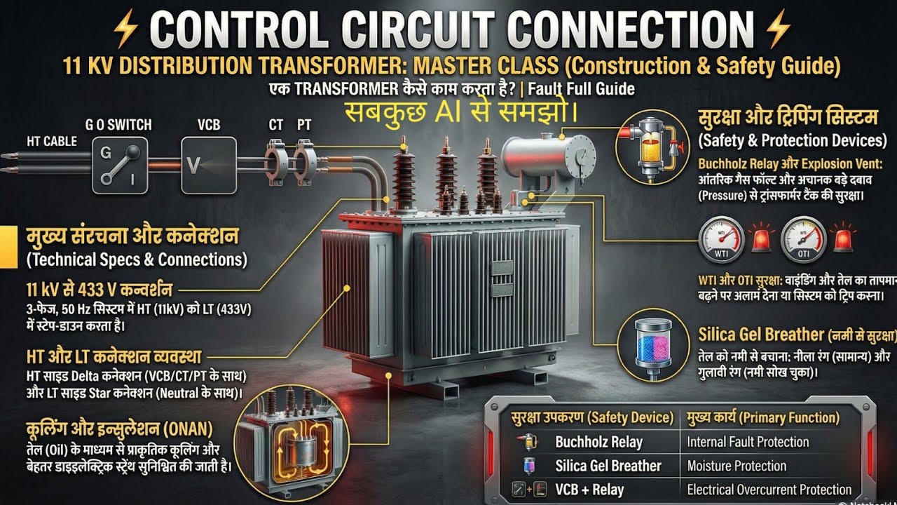 11kV/433V Transformer  Full explain  | Buchholz Relay, Silica Gel, OTI, WTI | Electrical Guide