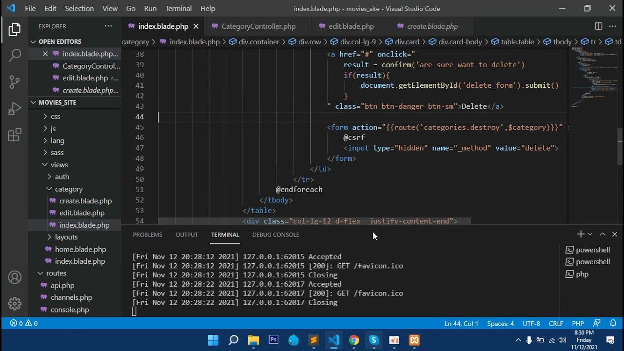 Deleting Category || Destory Function Of Laravel || Laravel Crud || By S.Q Web Development Tutorials