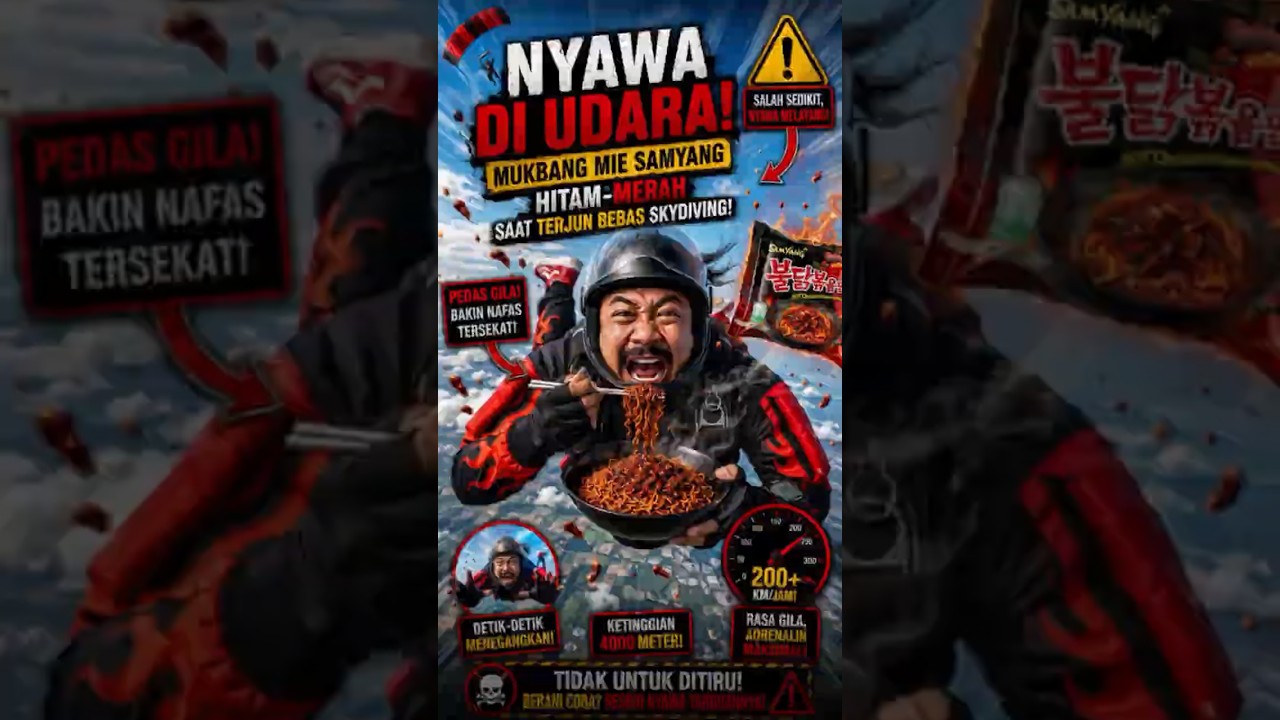 NYAWA DI UDARA! Mukbang Mie Samyang Hitam-Merah Saat Terjun Bebas Skydiving! #asmr #mukbang #samyang