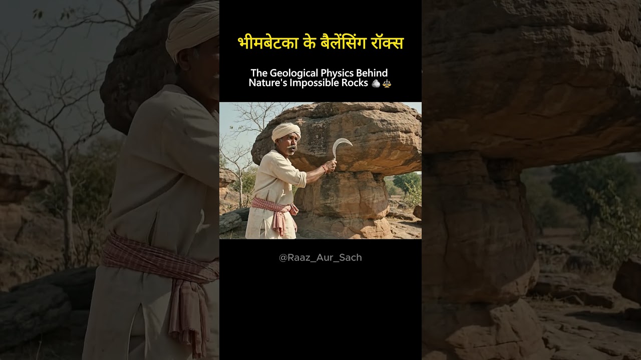 How Are Bhimbetka's Giant Rocks Balancing on Tiny Bases? 😳🪨 #Bhimbetka #BalancingRocks #shorts