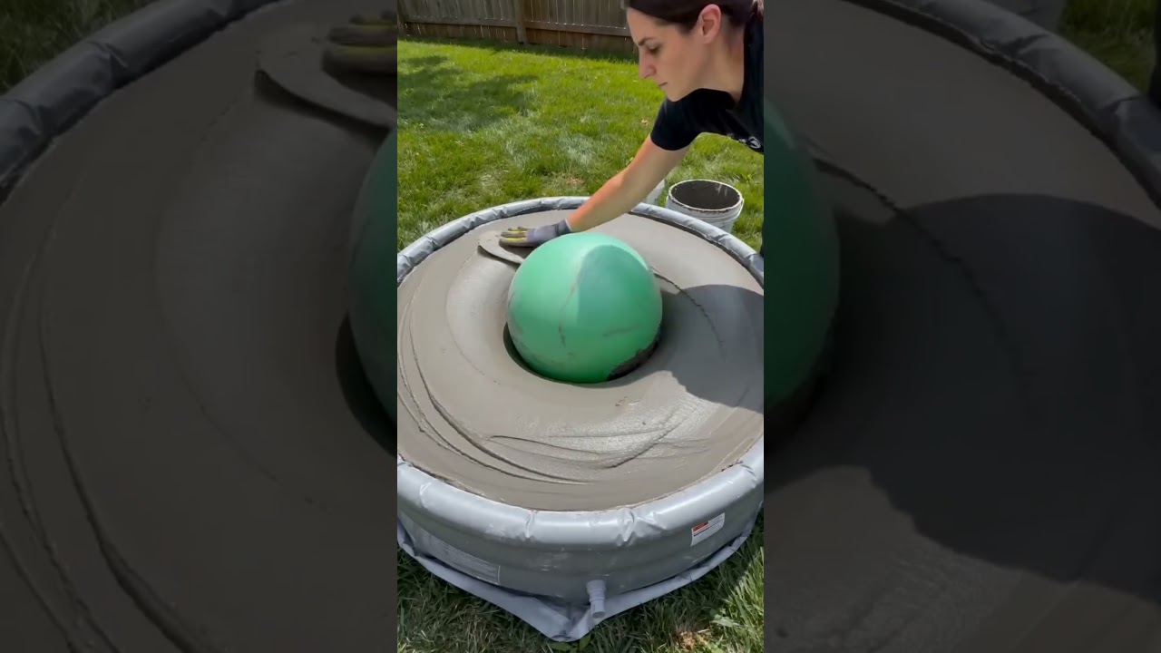 DIY Concrete exercise ball sink basin #viral #diy #diycrafts #diybuild #cleaning #cleantok #outdoors