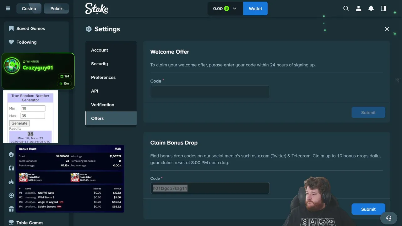 BONUS HUNT FOR CHAT || STAKE US || COM/US CODE