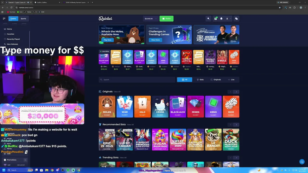 $3,000 RAW START🔥| $100 TO CHAT | $30,000 IN LEADERBOARDS | WAGER MILESTONES | !free25 !rainbet !leaderboard !lossback