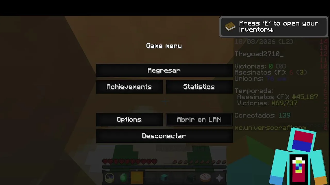 Juagando minecraft:Algunas partidas de Skywars  y de bedwars en universocraft