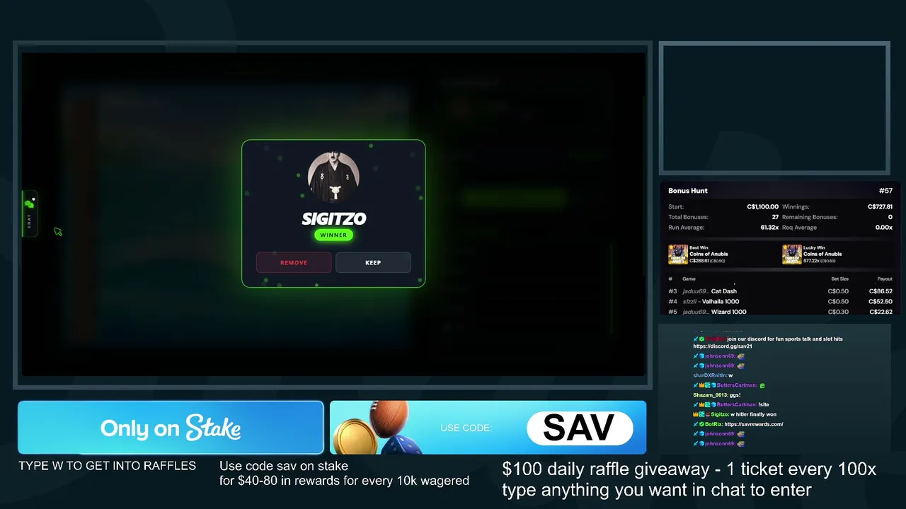 $100 RAFFLE POT STAKE - STAKE RAW $1100 BONUS HUNT - TIPS TO CHAT DAILY RAFFLES - SPORTS TALK - CODE sav  !site