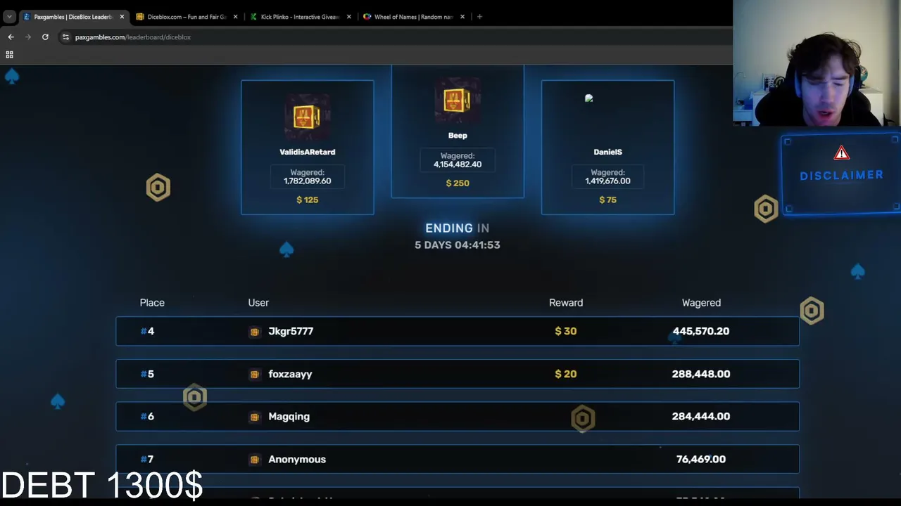 Debtmaxxing still + TIPS JOIN, 10% deposit bonus, subwheel  !diceblox !lb !discord