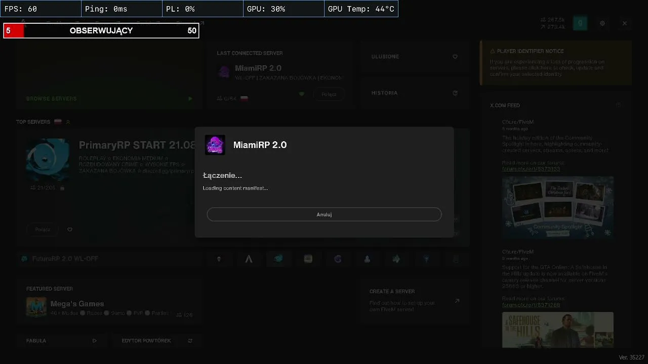 🔴 LIVE | MIAMIRP2.0 🔥 DZIS SPOKOJ  — !DISCORD !SERWER  [DZIEN 5]