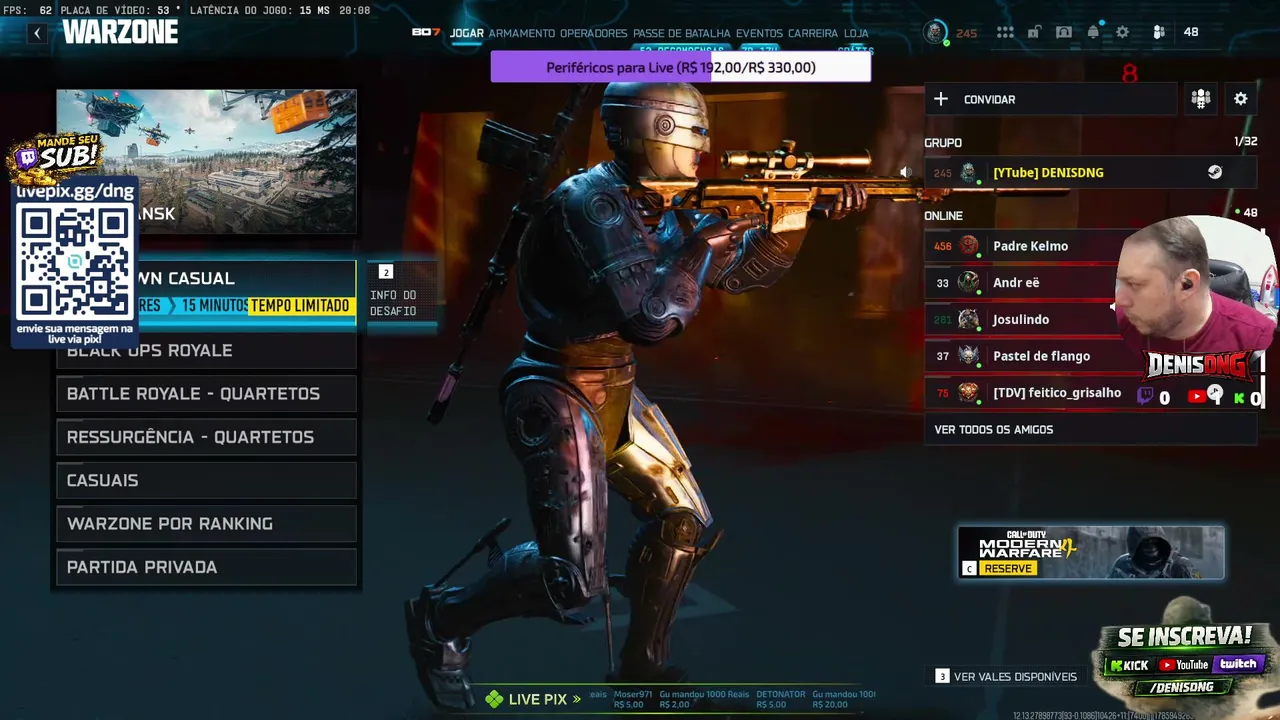LIVE DE WARZONE AO VIVO TODOS  DIA, VAMO JOGAR