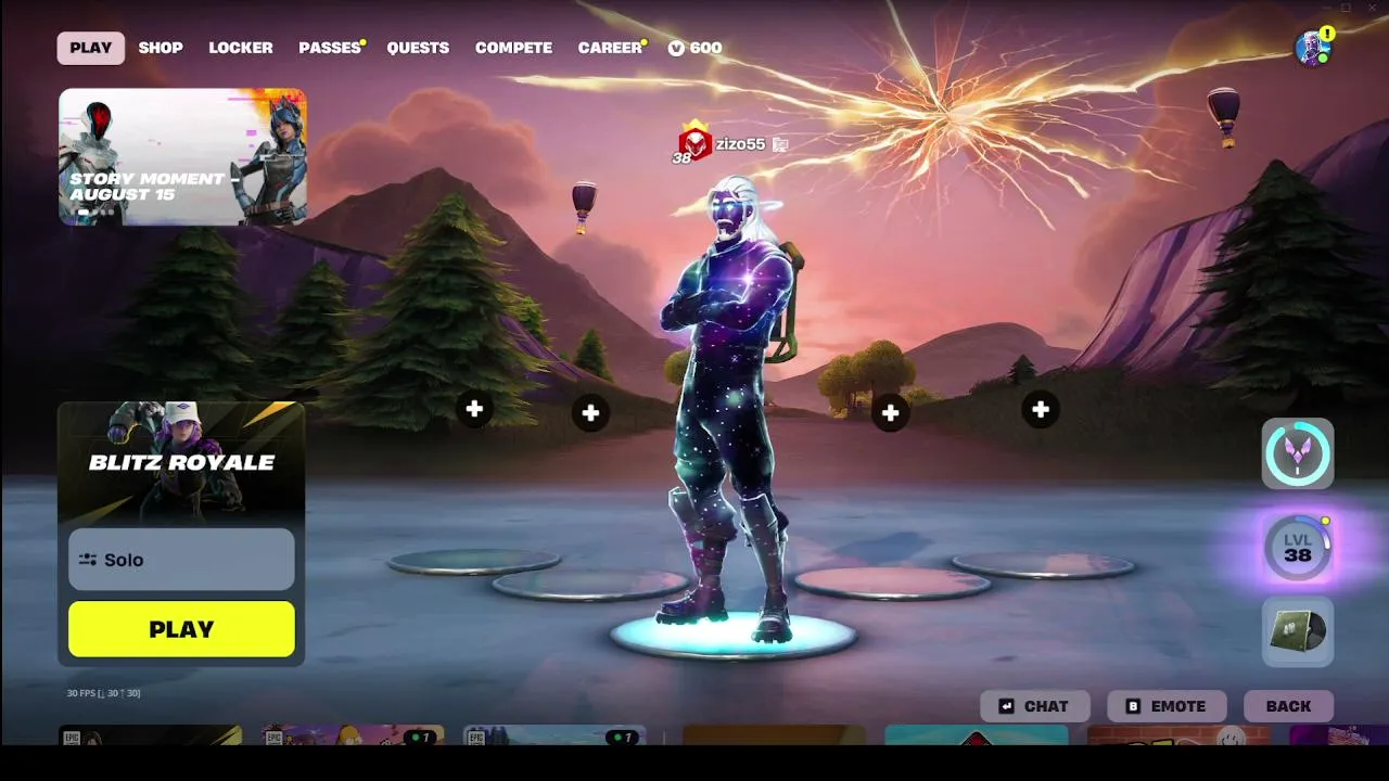 Playing Fortnite with the galaxy skin