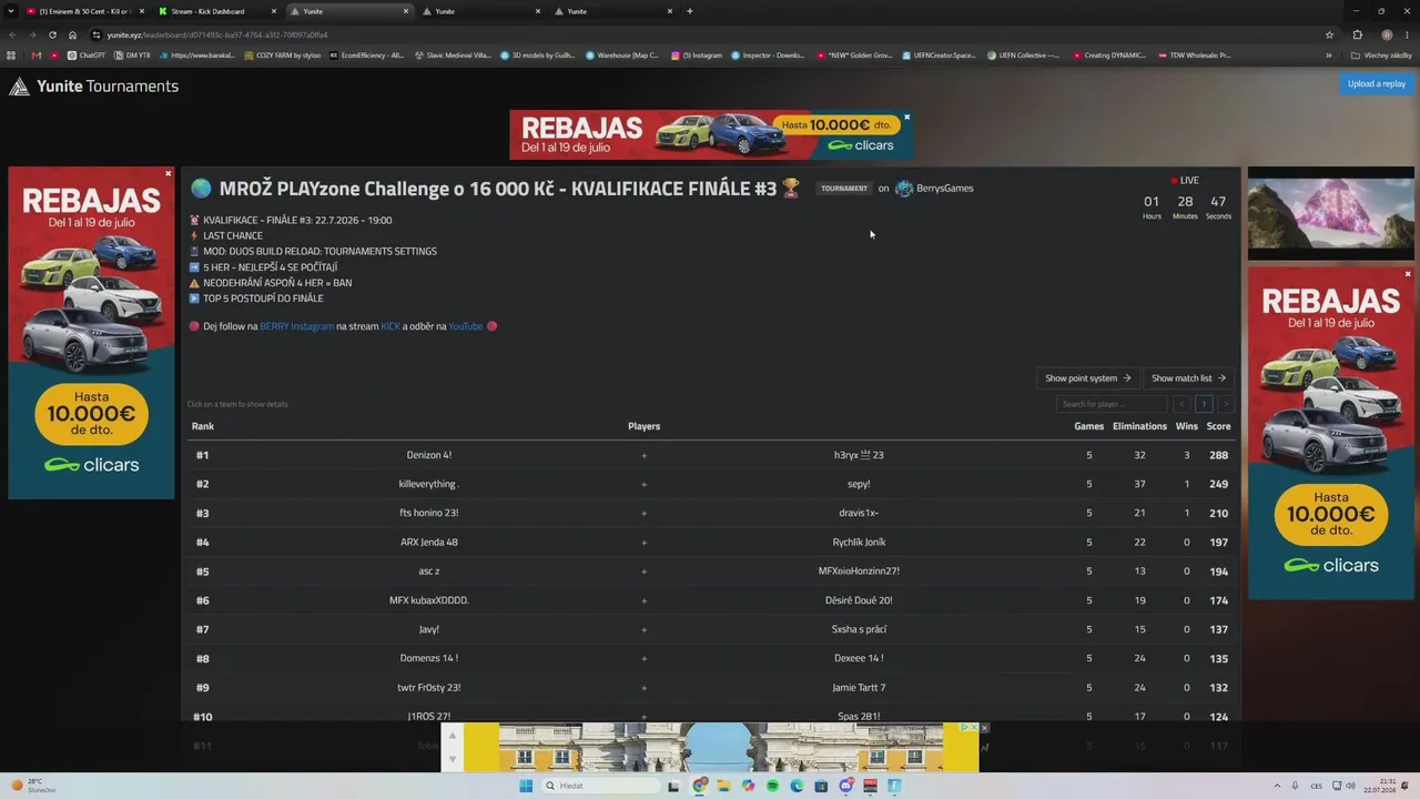 🏆DNES FINÁLE o POSTUP NA LANKU - MROŽ - NOVÝ TURNAJ NA SRPEN 1v1 o 8000 Kč  - !lanka !tabulka