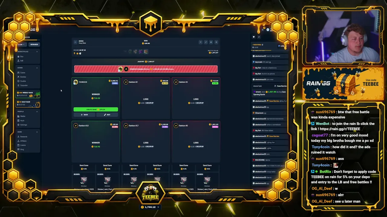 gambling on RAIN.GG ! with some raw gambulls at the end !,LB + GIVEAWAYS IN !DISCORD !RAIN !RAVE !GAMBULLS !UNBOX