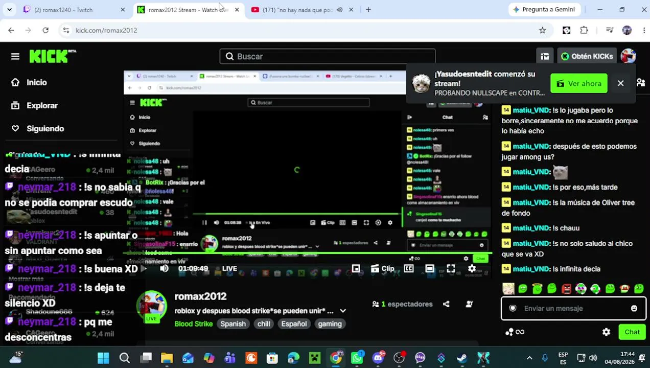 roblox y despues blood strike*se pueden unir* esta puesto el bot que habla es con el !s